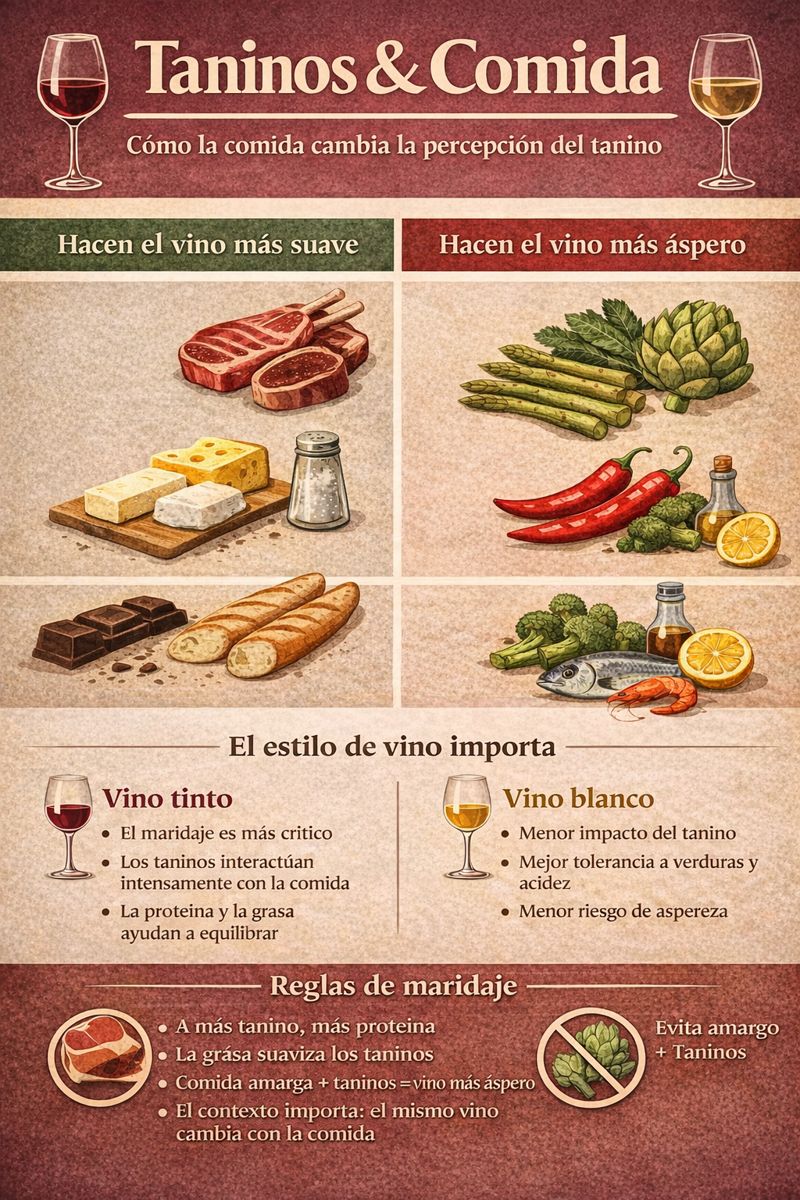 Infografía sobre taninos y comida Infografía: cómo la comida suaviza o resalta los taninos del vino