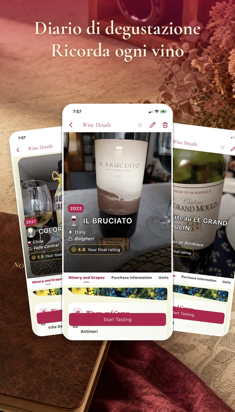 Diario di degustazione Enolisa con schede di vino salvate