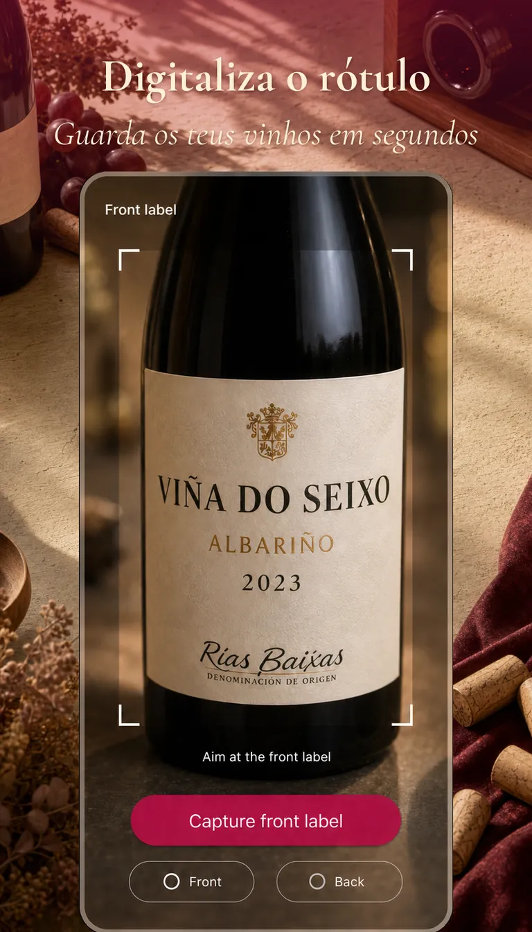 Ecrã de digitalização de rótulos da Enolisa a identificar um vinho